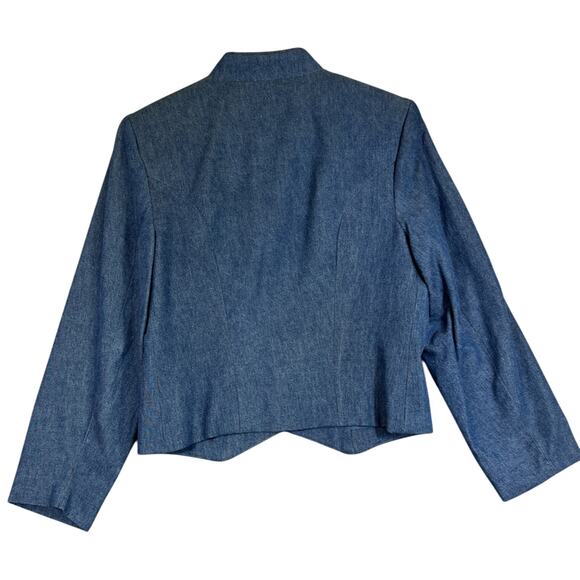 Sharon Young Denim Jacket Medium Blue Red Military Crop Ranch Western Y2K Vtg US - Picture 2 of 10